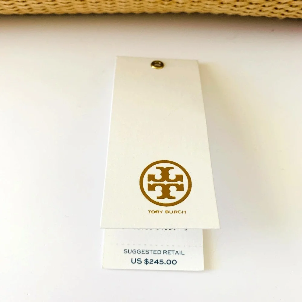 NWT Tory Burch York Straw Small Buckle Tote Bag Gold Metallic